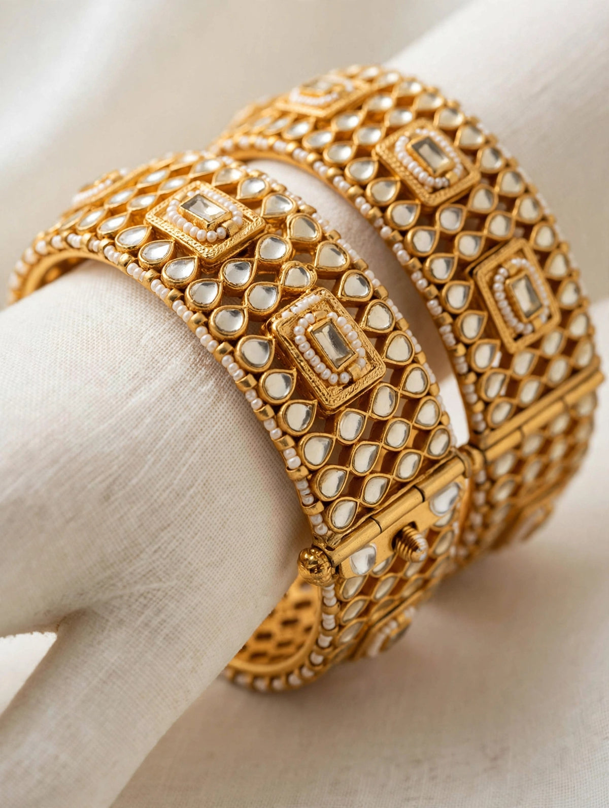 Kundan Bangle Set,Handmade Bridal Bracelet pair, Gold Plated Indian Bridal Jewelry