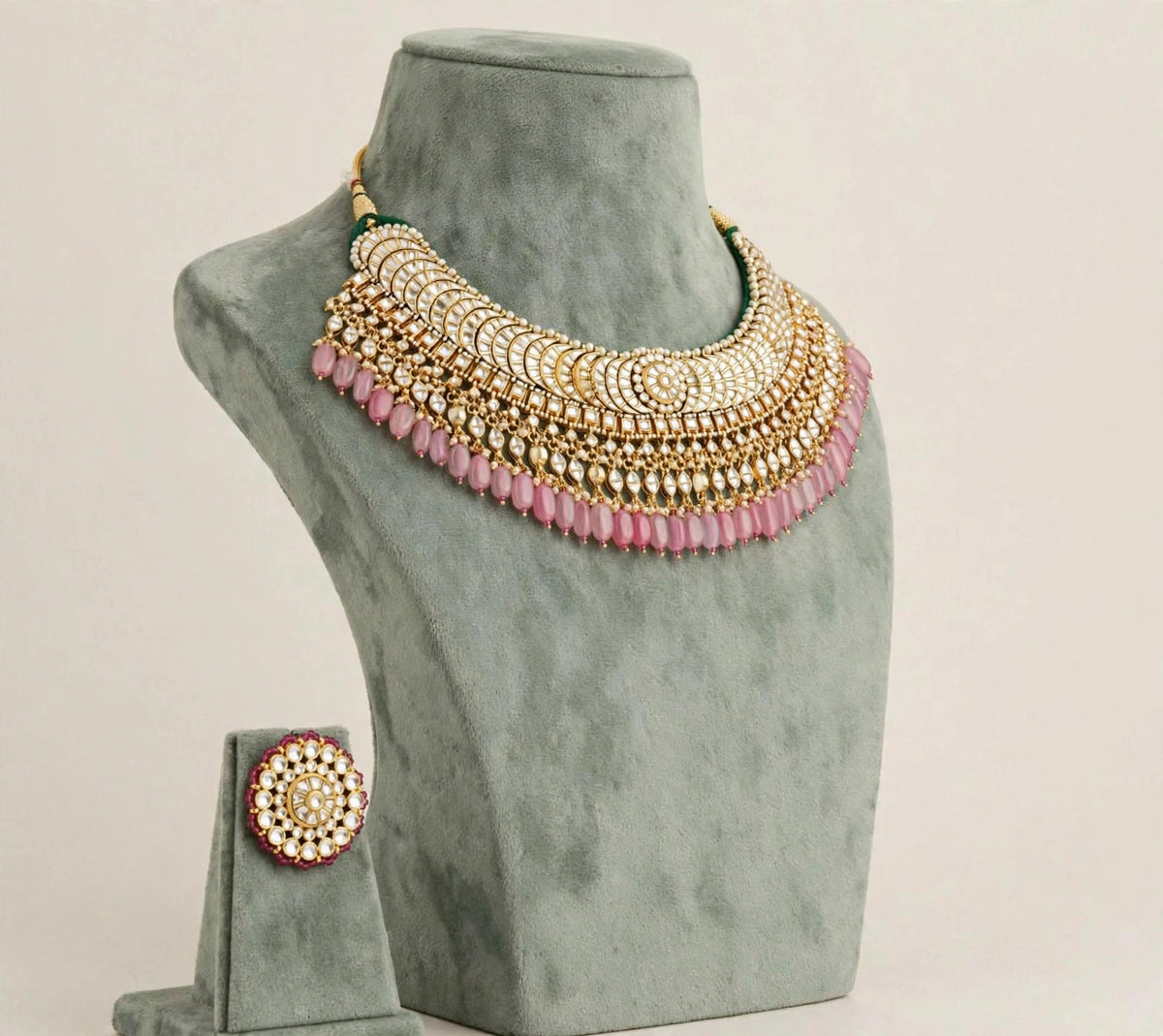Kundan Jewellery Set with Earrings, Gold Plated Choker Necklace, Traditional Indian Wedding Sets