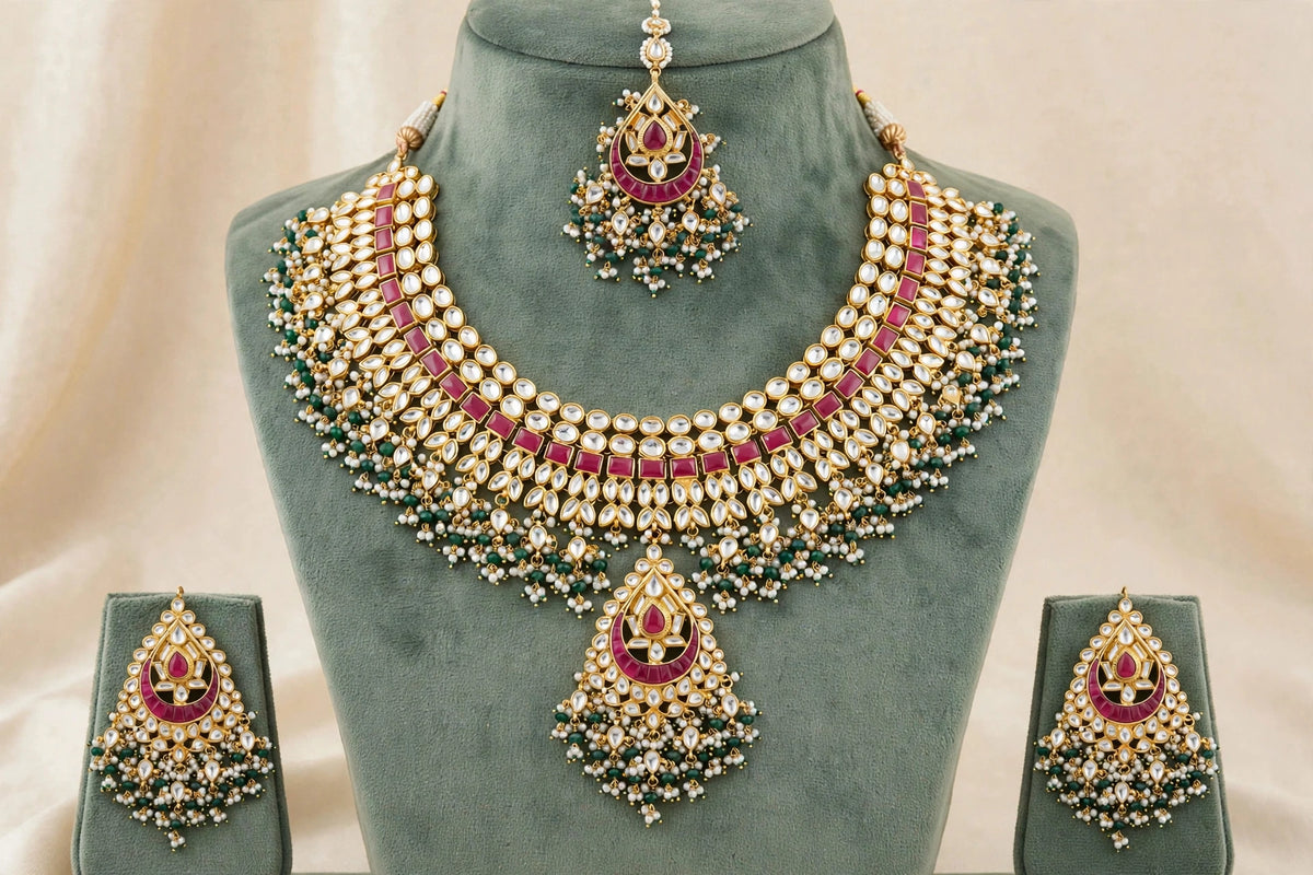 Kundan Choker Necklace Set, Sabyasachi Inspired Indian Bridal Jewelry