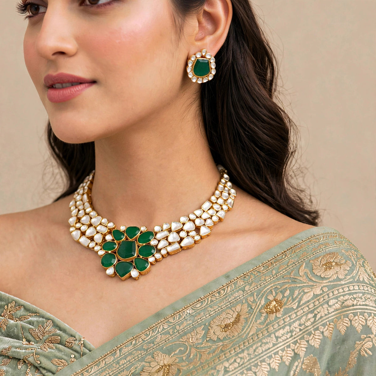 Handmade Kundan Choker Set, 22K Gold Plated, Indian Bridal Jewelry