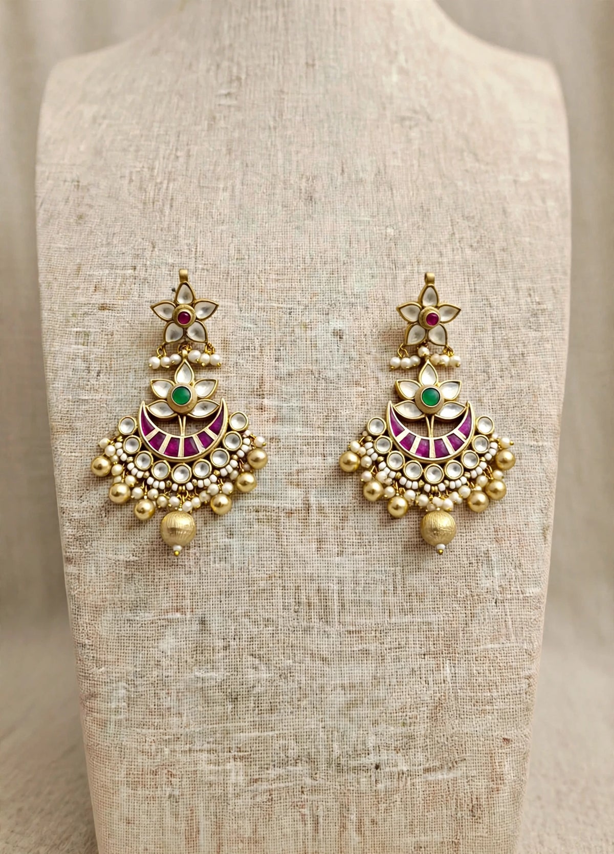 Handmade Kundan Bridal Jewelry Set, 22k Gold Plated Long Wedding Necklace