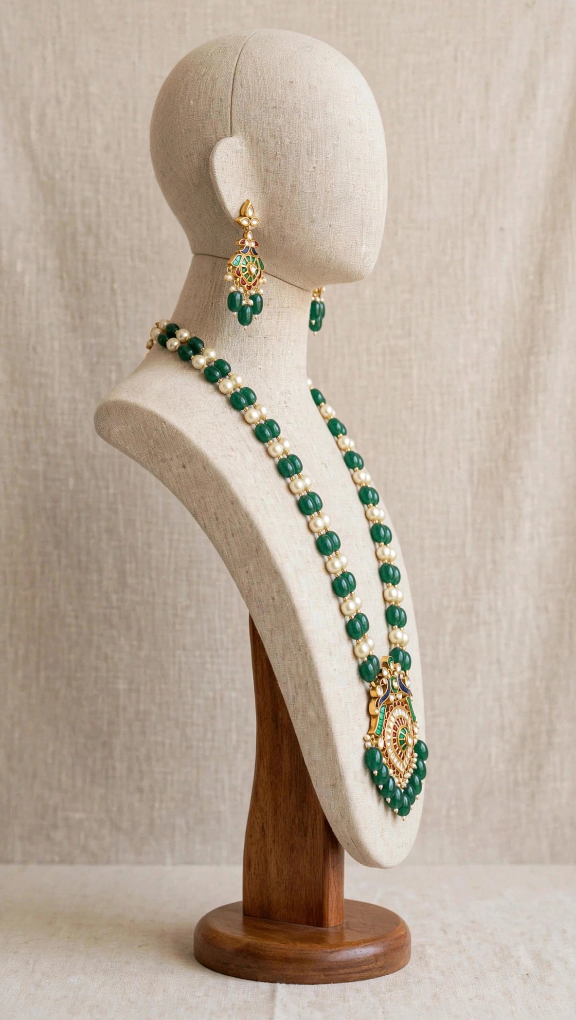 Kundan Jewelry Set | Gold Plated Necklace, Emerald and Pearl Earrings
