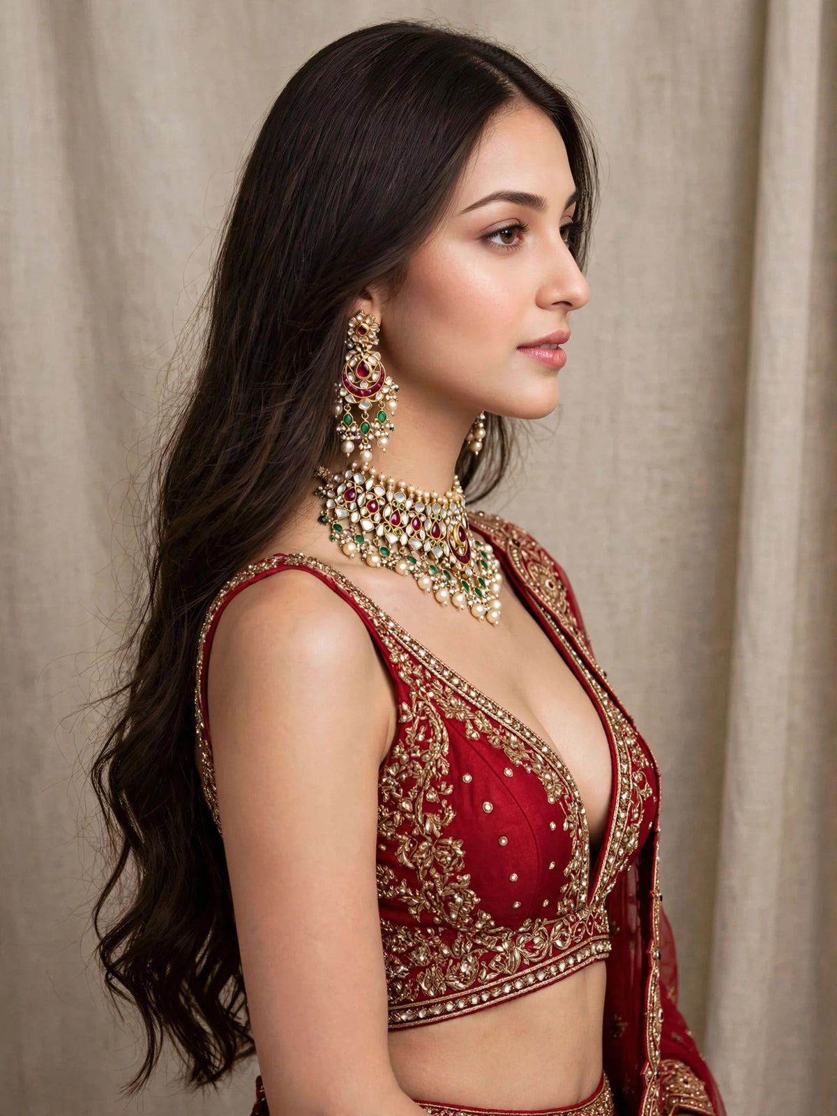 Traditional Kundan Choker Set, Gold Plated Handmade Indian Bridal Necklace Earrings