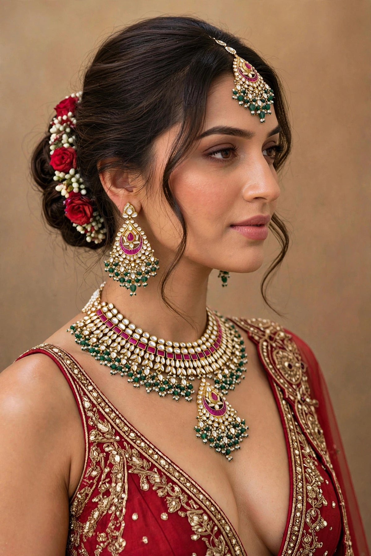 Kundan Choker Necklace Set, Sabyasachi Inspired Indian Bridal Jewelry