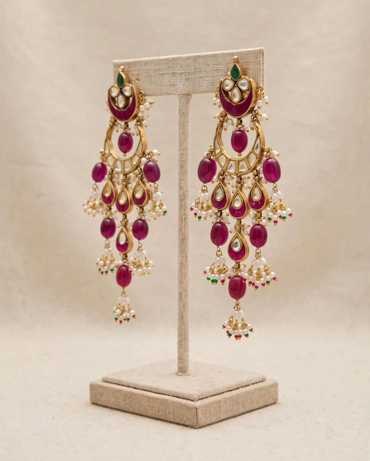 Kundan Chandbali Earrings | 22k Gold Plated Pink Stone  | South Indian Bridal Jewelry