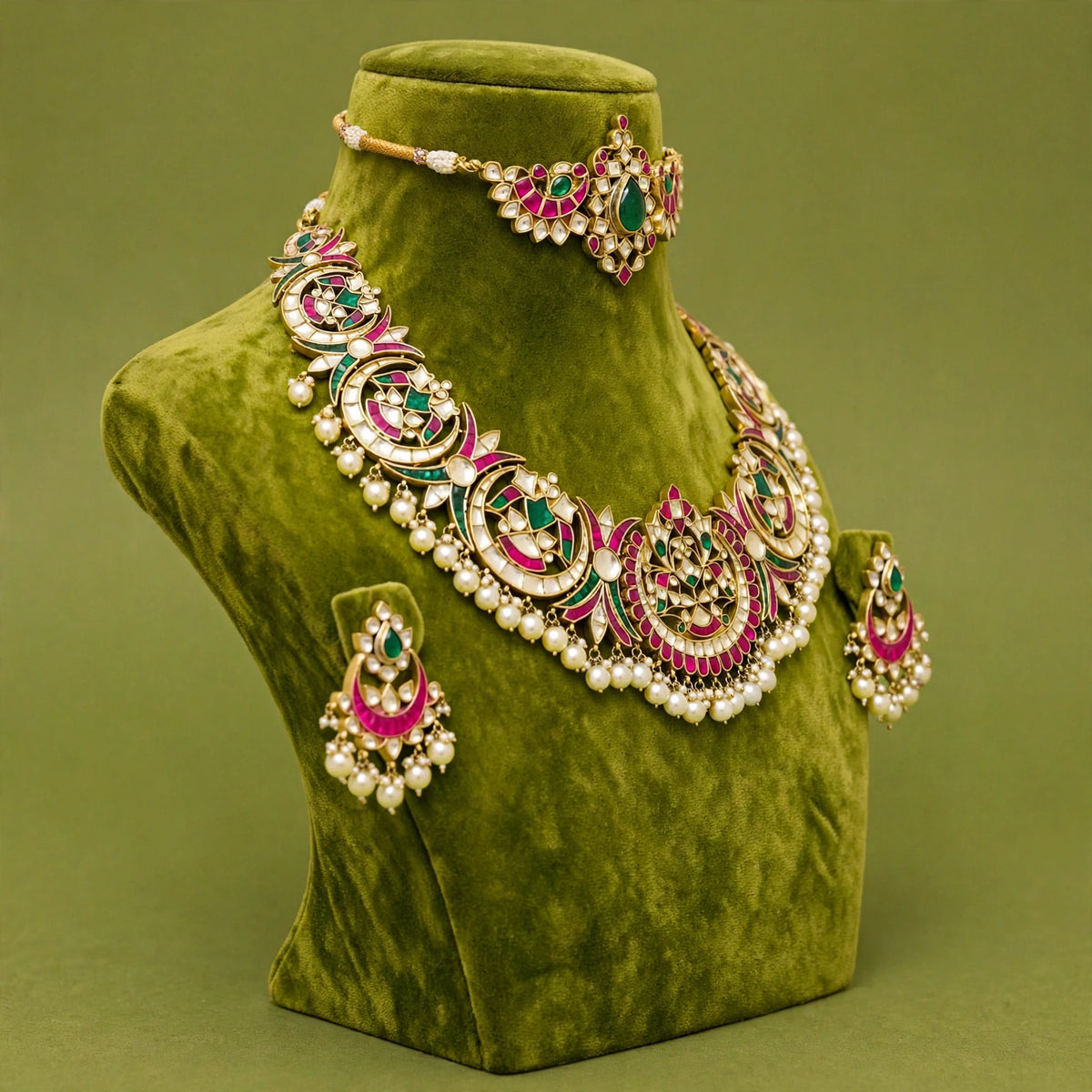 Gold Plated Luxury Bridal Necklace Set with Matching Choker & Earrings, Indian Wedding Jewellery, Statement Bridal Set