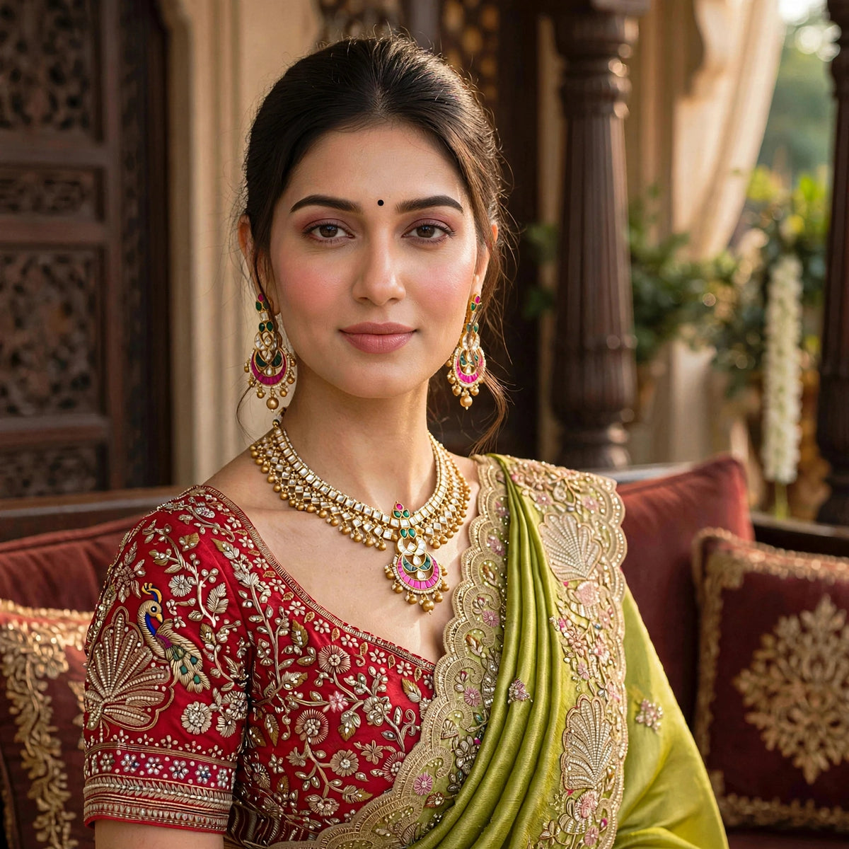 Handmade Kundan Bridal Jewelry Set, Gold Plated Wedding Necklace