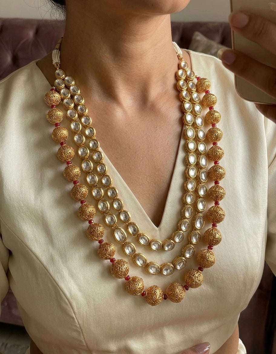 Handmade Kundan Jewelry, Gold Plated Indian Necklace, Bollywood Wedding Jewelry