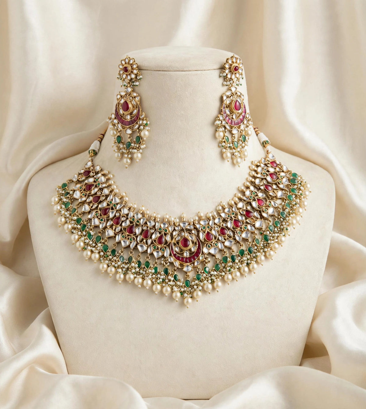 Traditional Kundan Choker Set, Gold Plated Handmade Indian Bridal Necklace Earrings