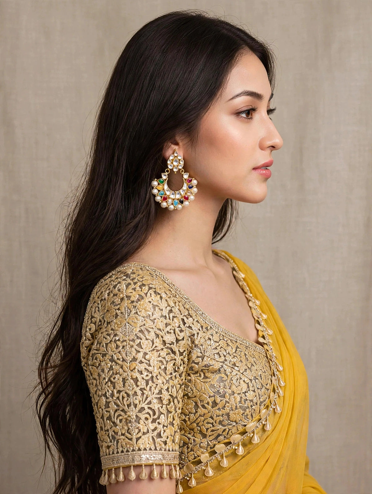 Kundan Chandbali Earrings, Indian Wedding Jewelry