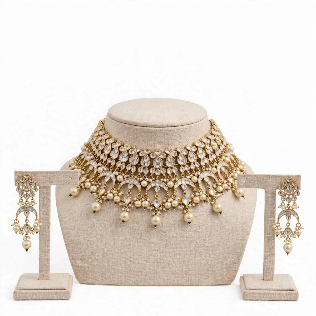 Traditional Kundan Choker Necklace with Earrings, Indian Ethnic Jewellery Set
