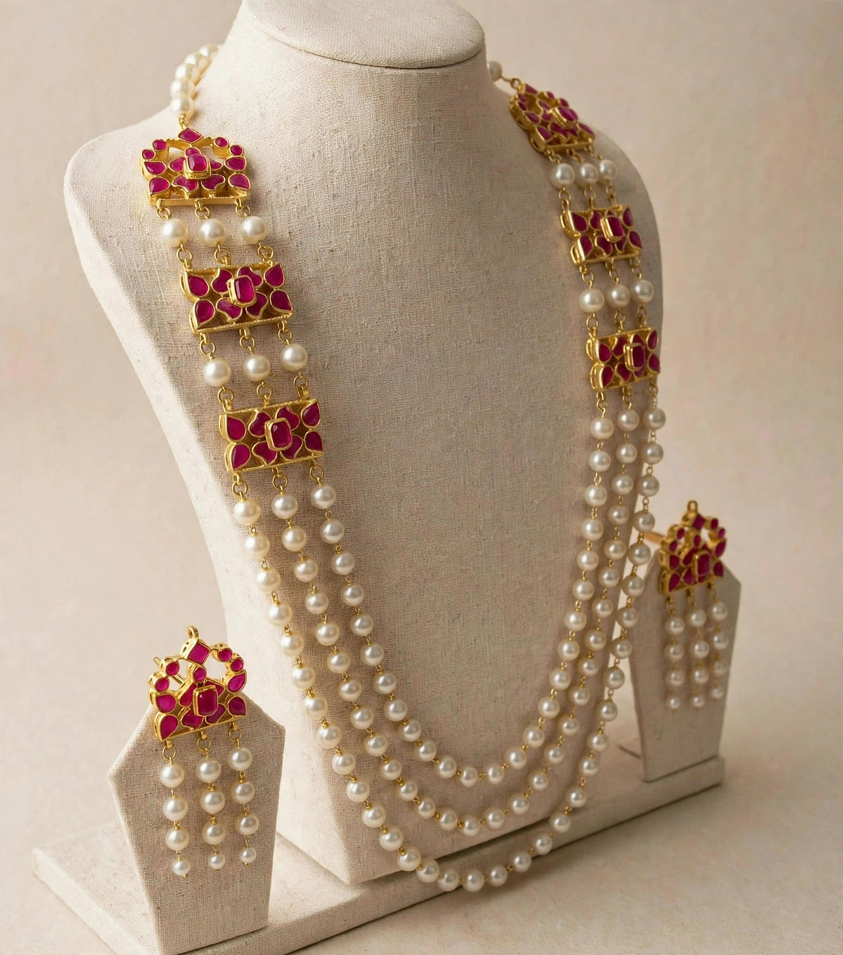 Kundan Pearl Mala Necklace | South Indian Bridal Jewelry Set | Gold Plated Wedding Accessories