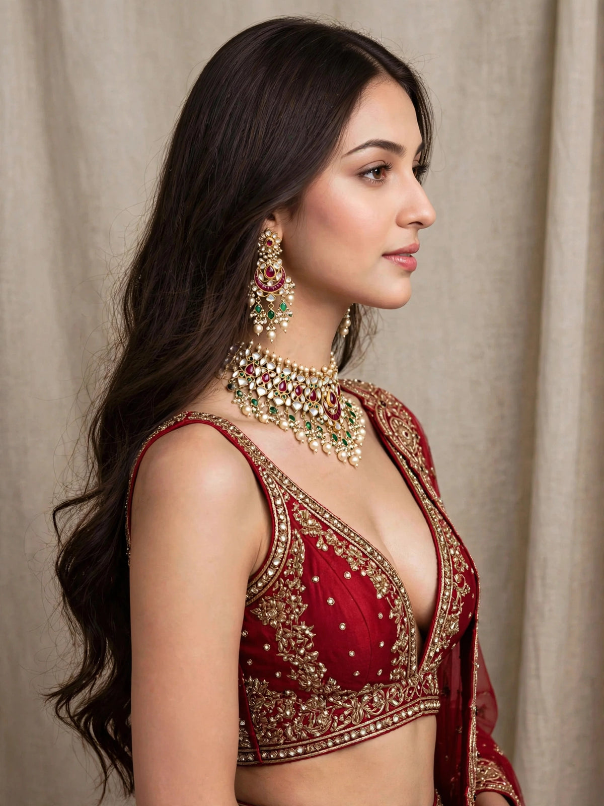 Traditional Kundan Choker Set, Gold Plated Handmade Indian Bridal Necklace Earrings