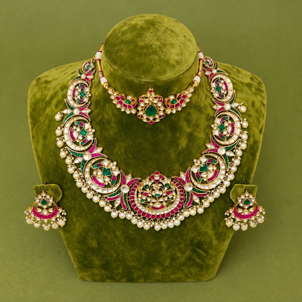 Gold Plated Luxury Bridal Necklace Set with Matching Choker & Earrings, Indian Wedding Jewellery, Statement Bridal Set