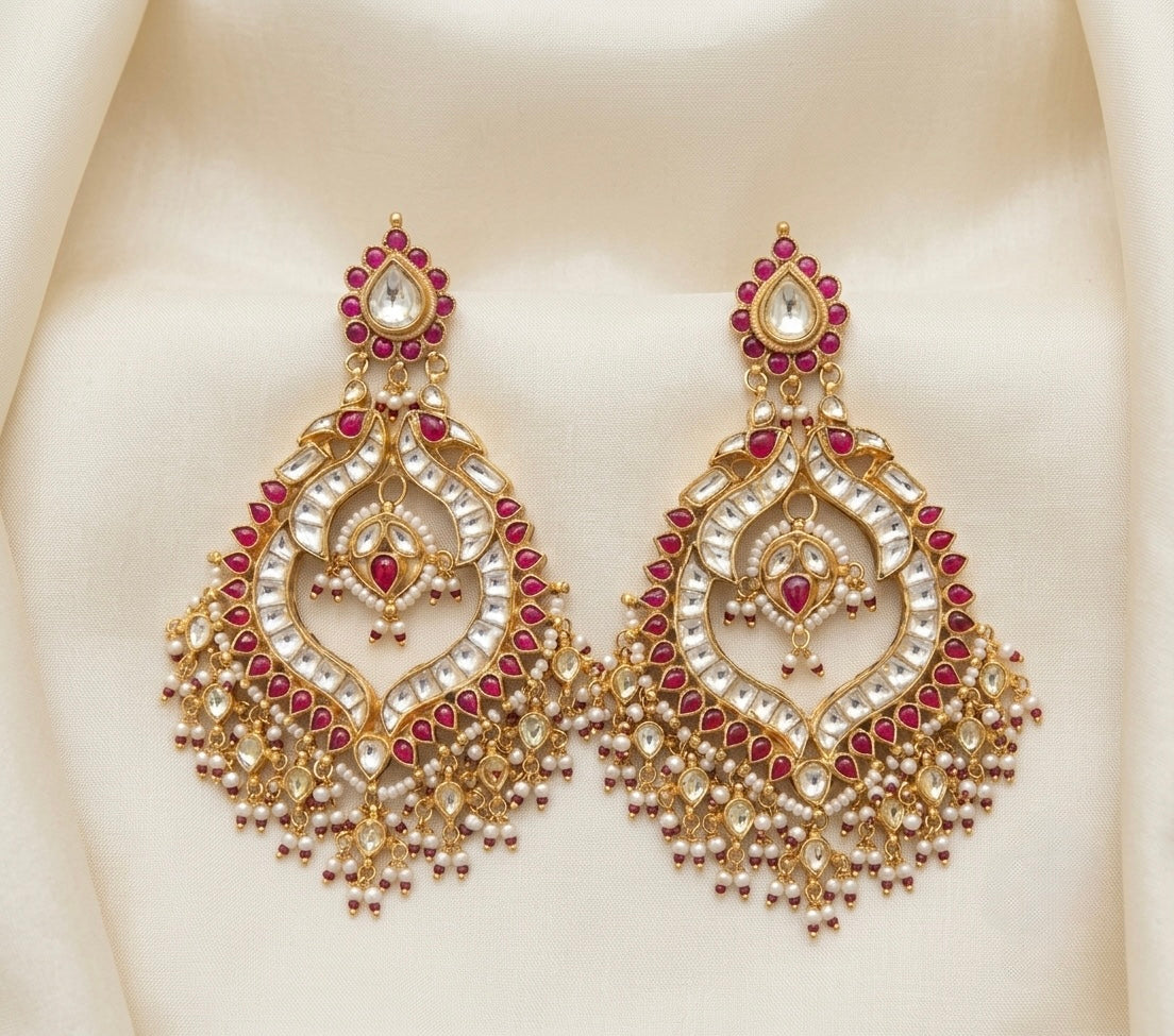 Kundan Chandbali Earrings, Indian Bridal Jewelry, Handmade Statement Earrings