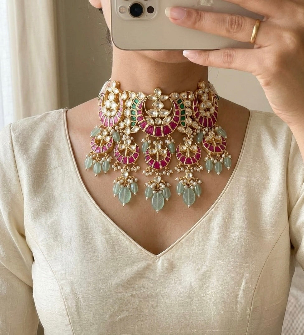 Kundan Choker Necklace with Chandbali Earrings
