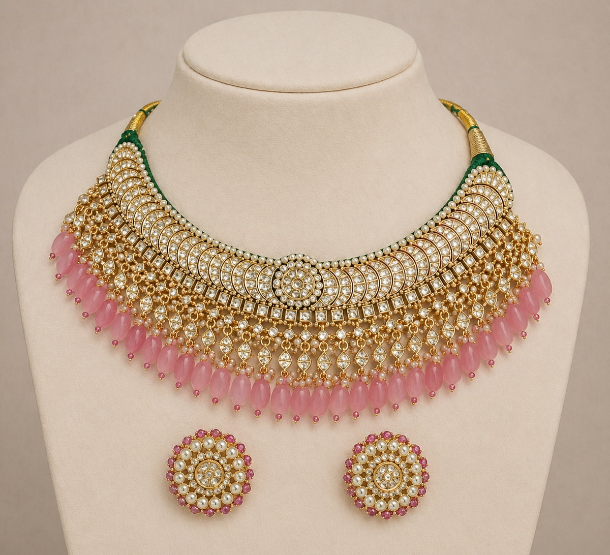Kundan Jewellery Set with Earrings, Gold Plated Choker Necklace, Traditional Indian Wedding Sets
