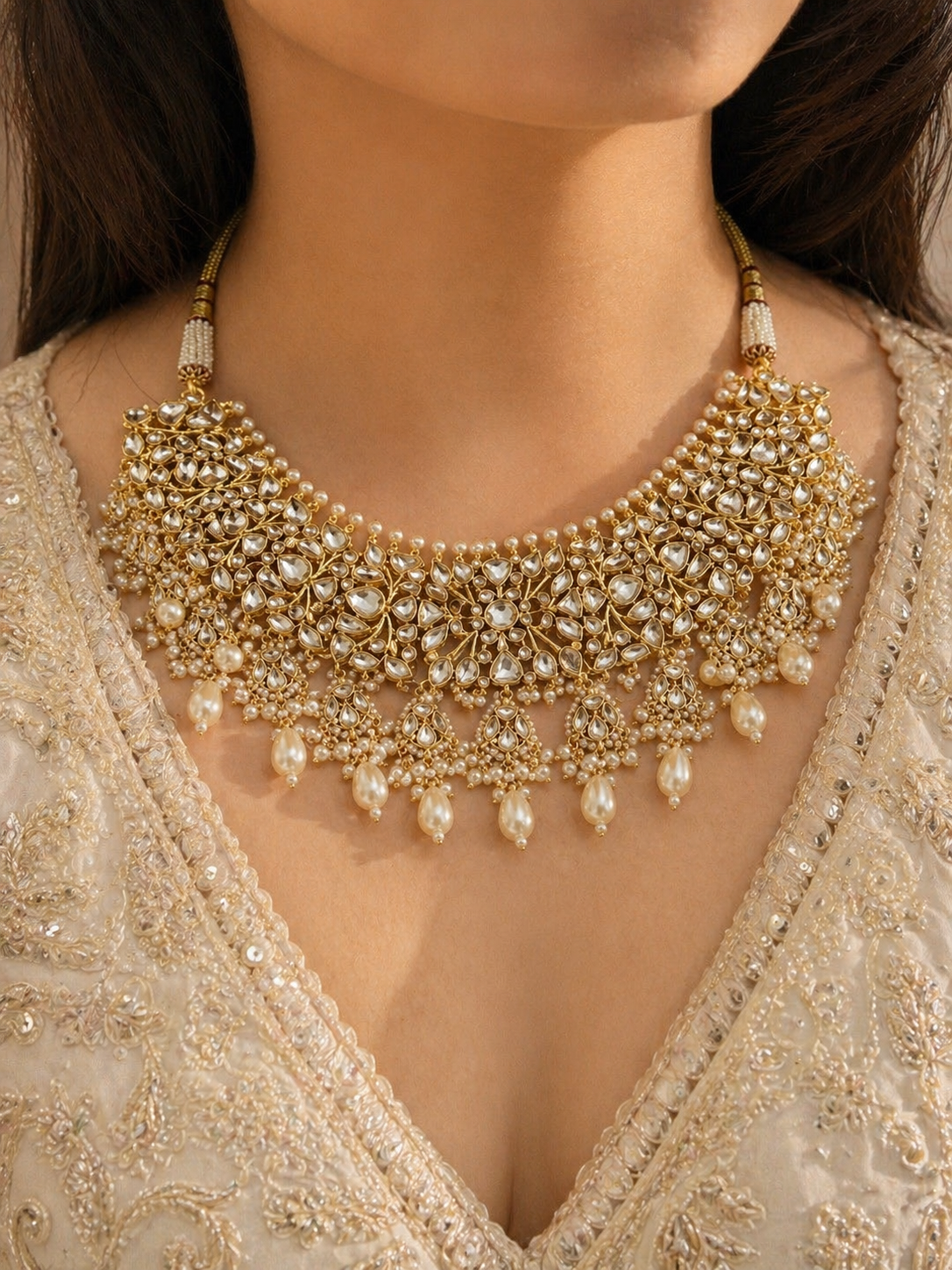 Handmade Kundan Choker Necklace Set, Gold Plated Indian Bridal Jewelry
