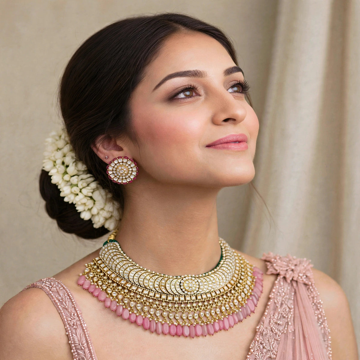 Kundan Jewellery Set with Earrings, Gold Plated Choker Necklace, Traditional Indian Wedding Sets