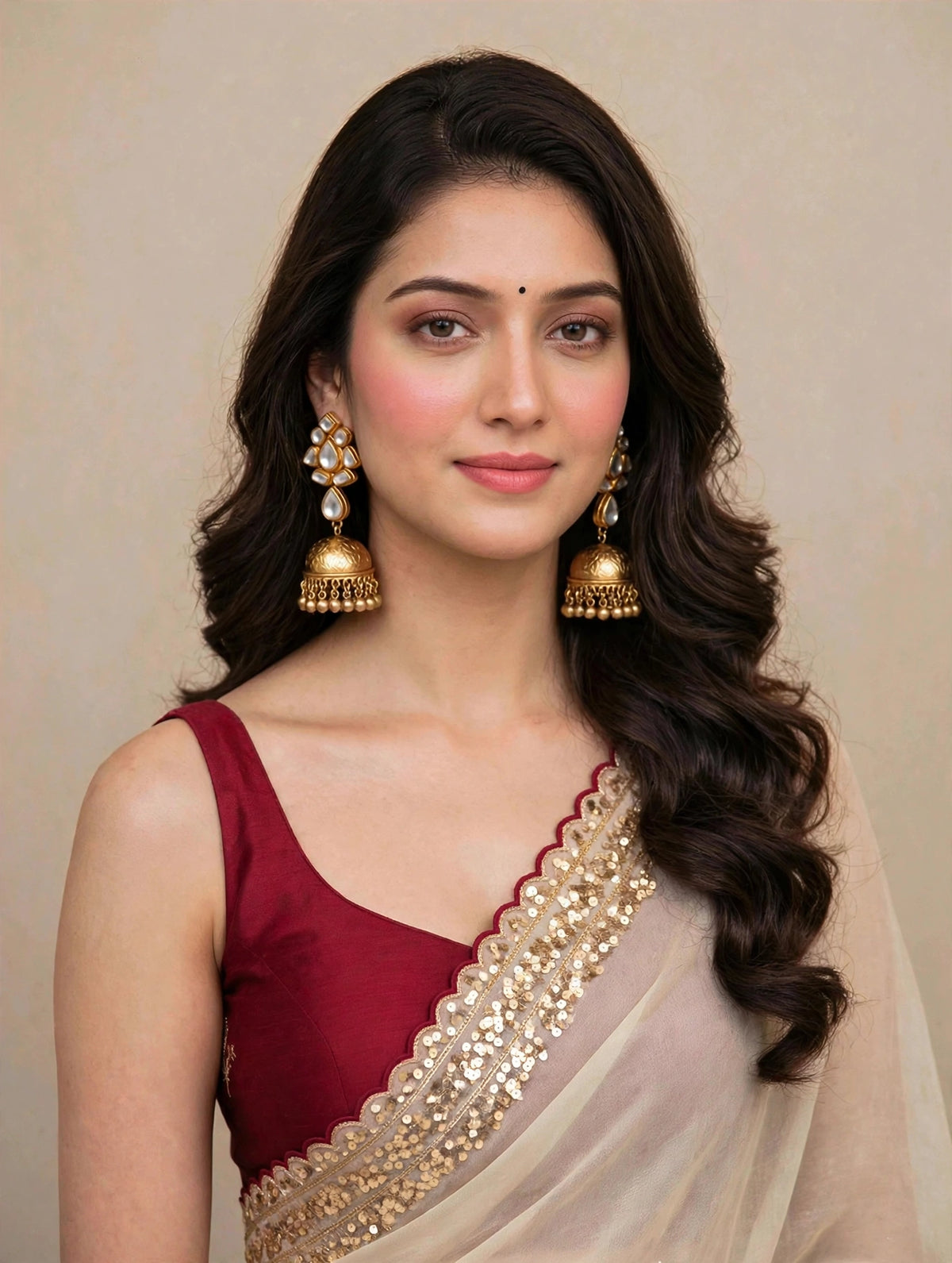 Handmade Kundan Jhumka Earrings | Gold Plated Indian Jewelry