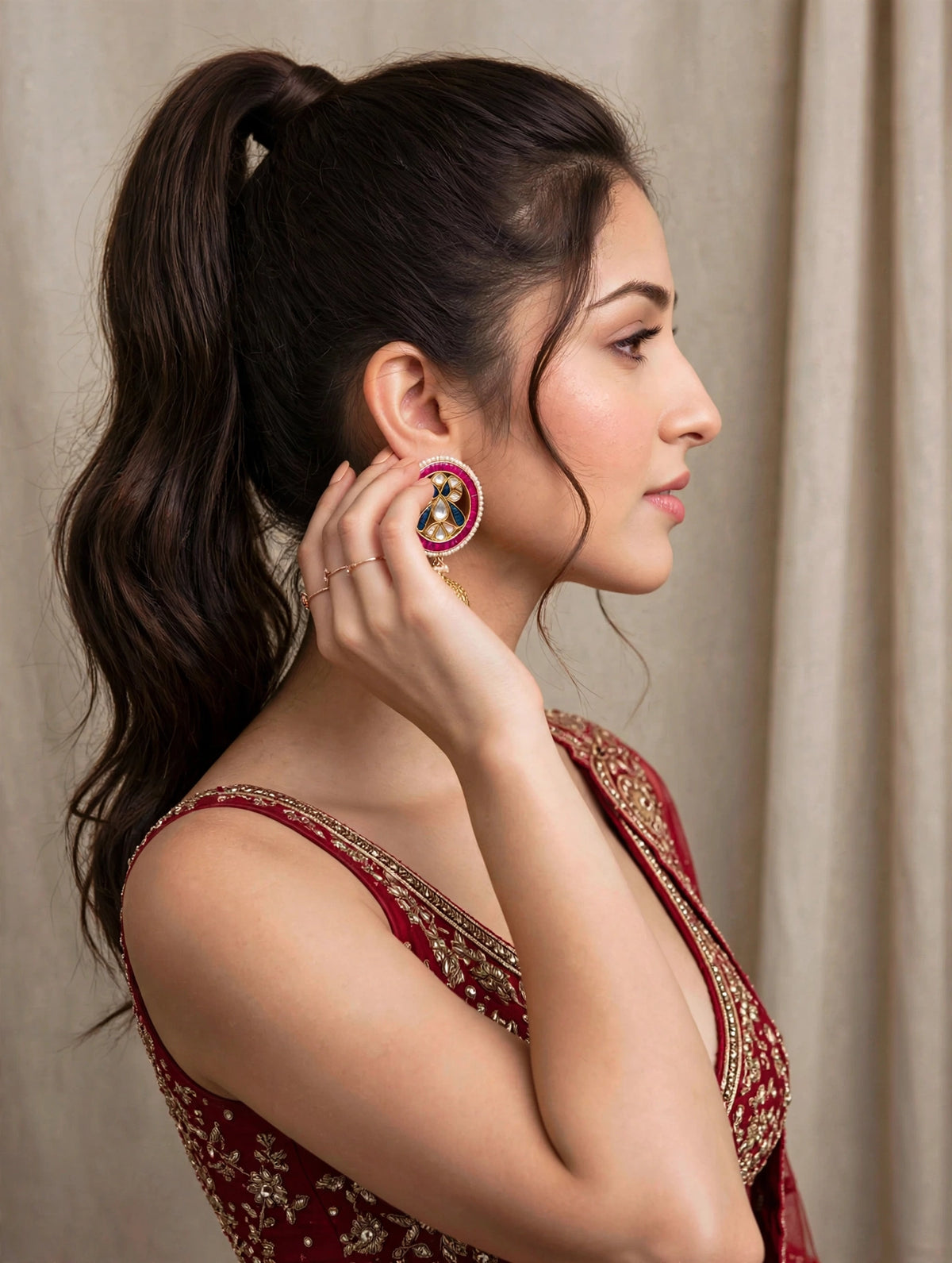 Handmade Kundan Jumkhi Earrings, Indian Peacock Jewelry, Gold Finish Earring