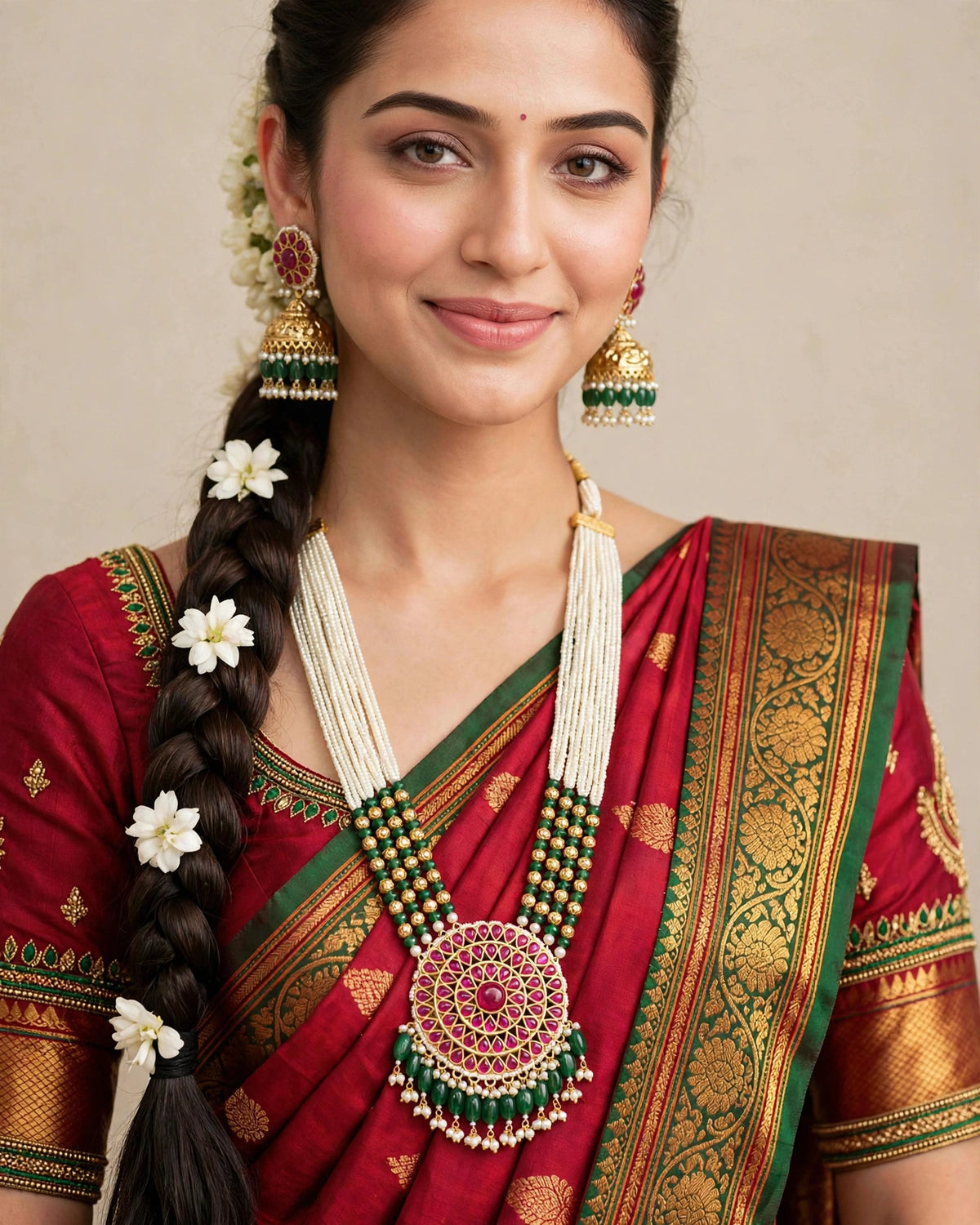 Kundan Necklace & Jhumka Earrings Set, 22K Gold Plated, South Indian Jewelry