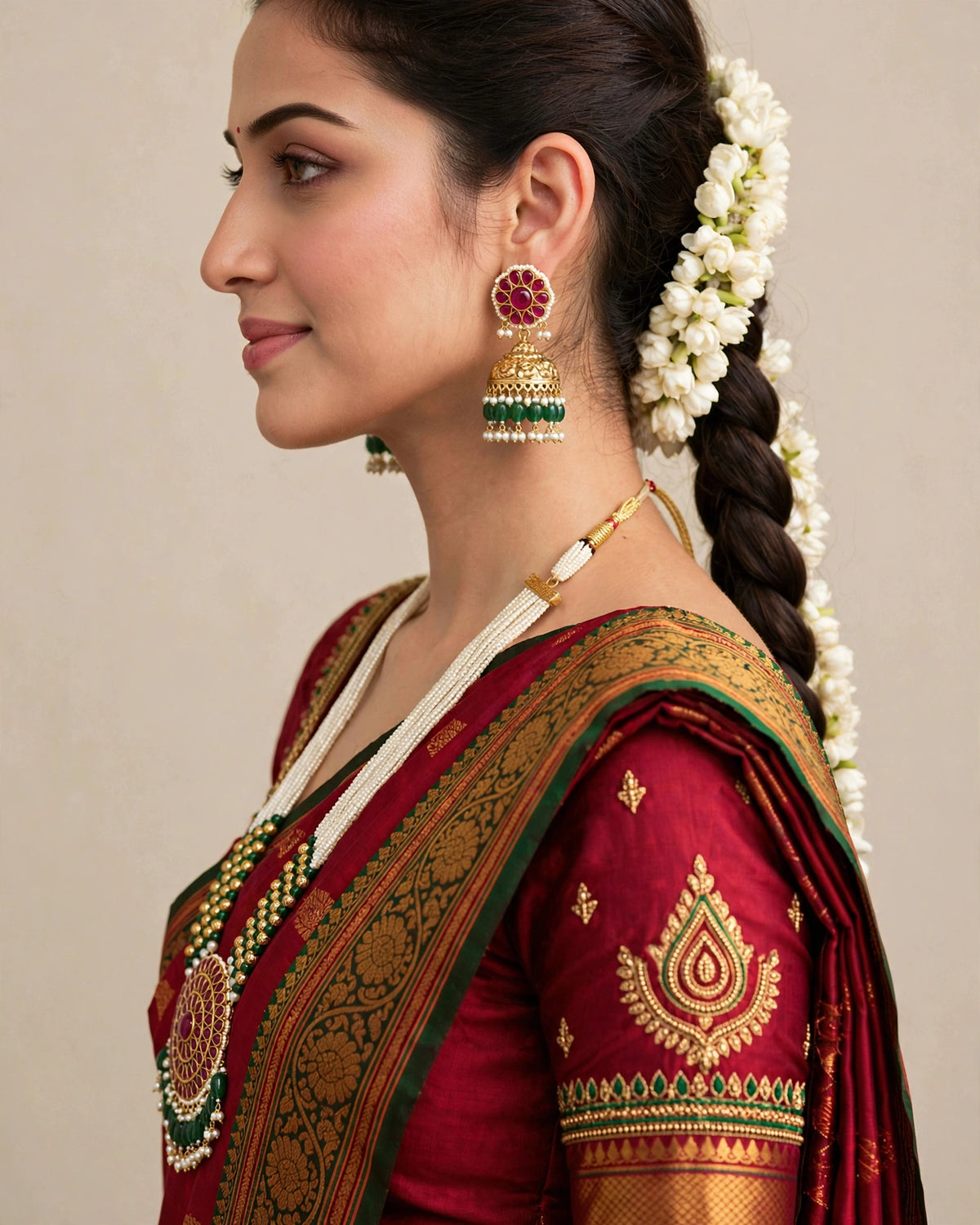 Kundan Necklace & Jhumka Earrings Set, 22K Gold Plated, South Indian Jewelry