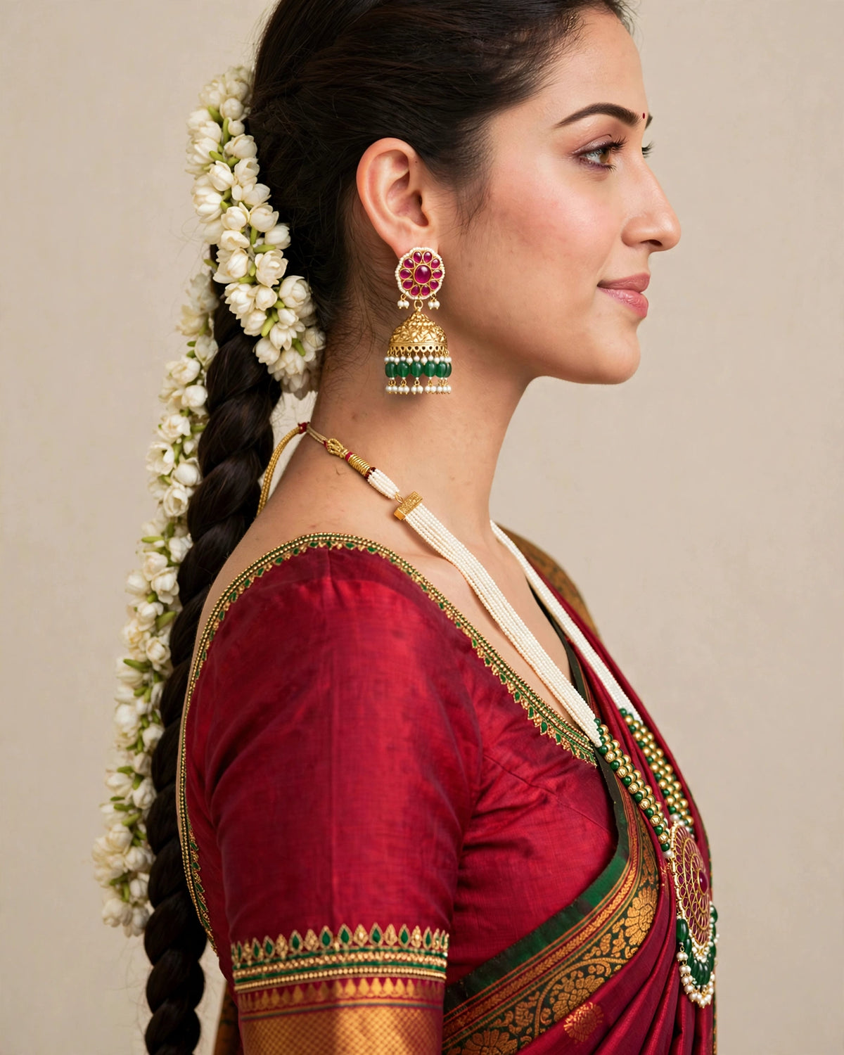 Kundan Necklace & Jhumka Earrings Set, 22K Gold Plated, South Indian Jewelry