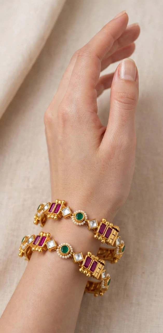 Handmade Kundan Bangles, South Indian Bridal Jewelry