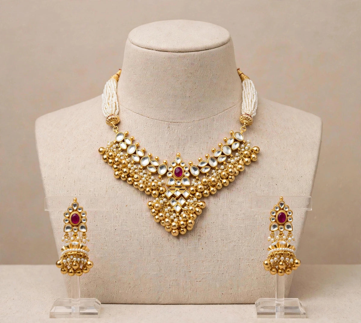 Kundan Choker Necklace Set, Gold Plated Indian Bridal Jewelry