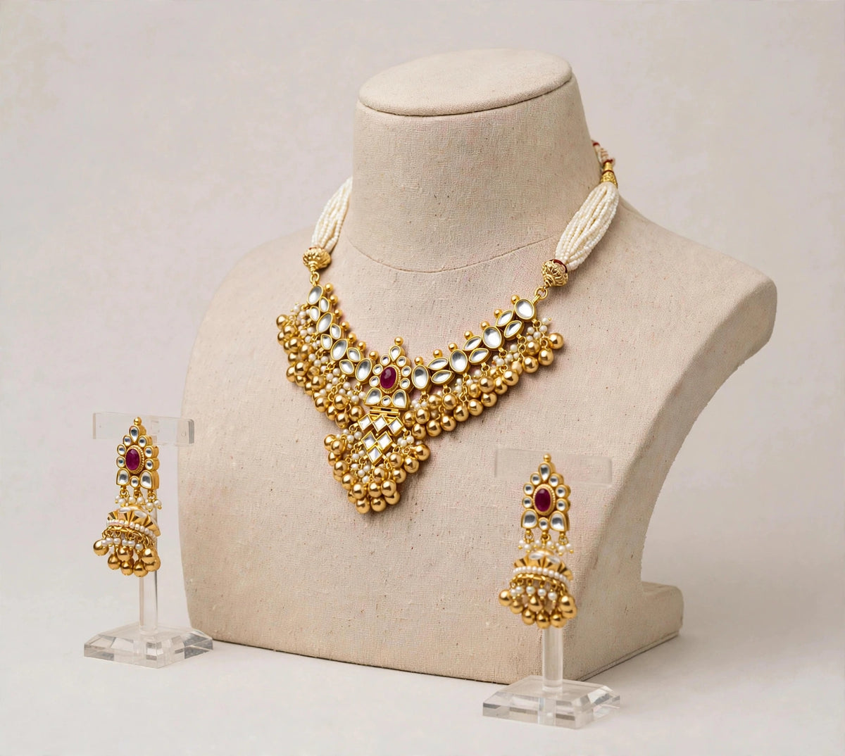 Kundan Choker Necklace Set, Gold Plated Indian Bridal Jewelry
