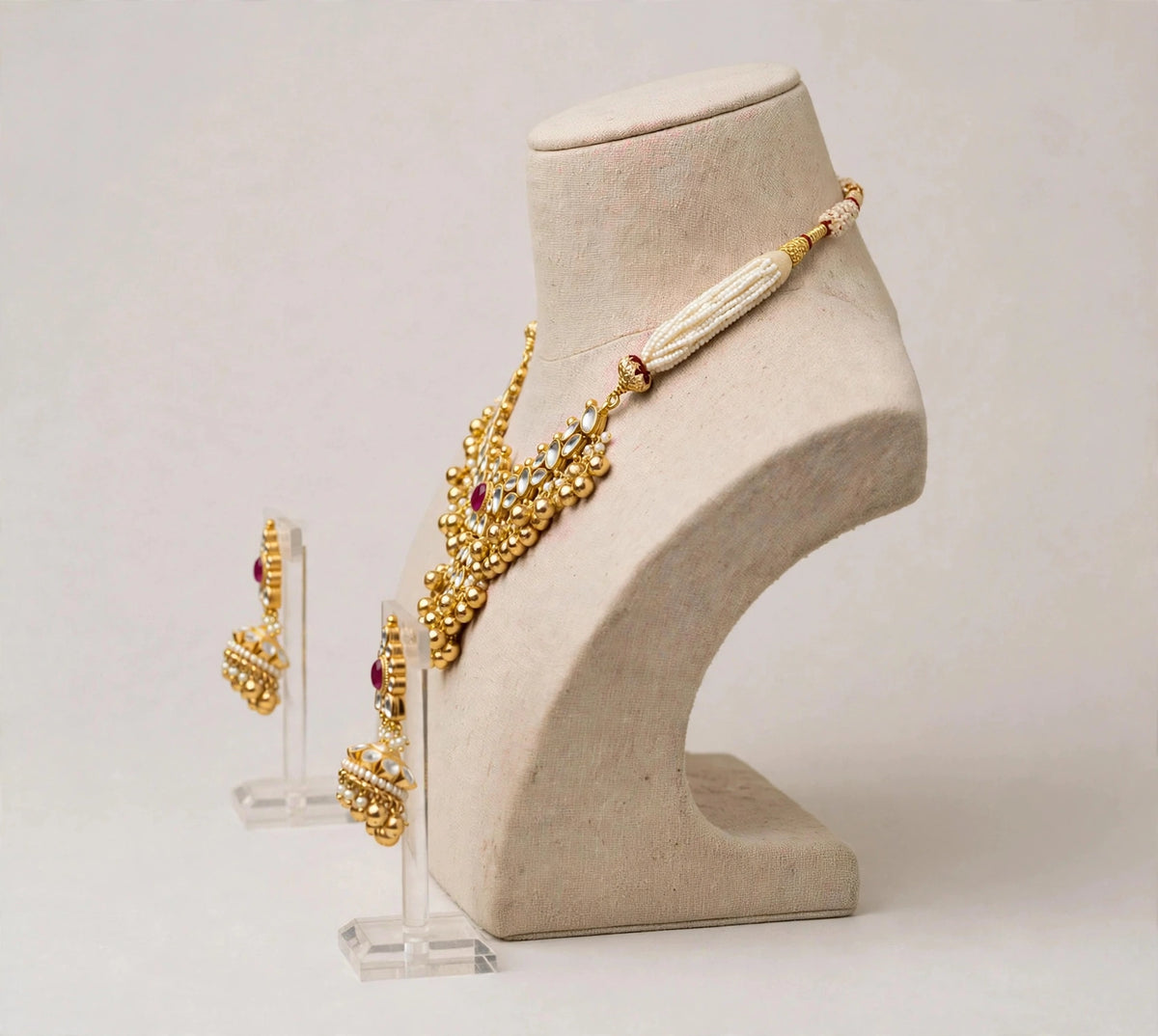 Kundan Choker Necklace Set, Gold Plated Indian Bridal Jewelry