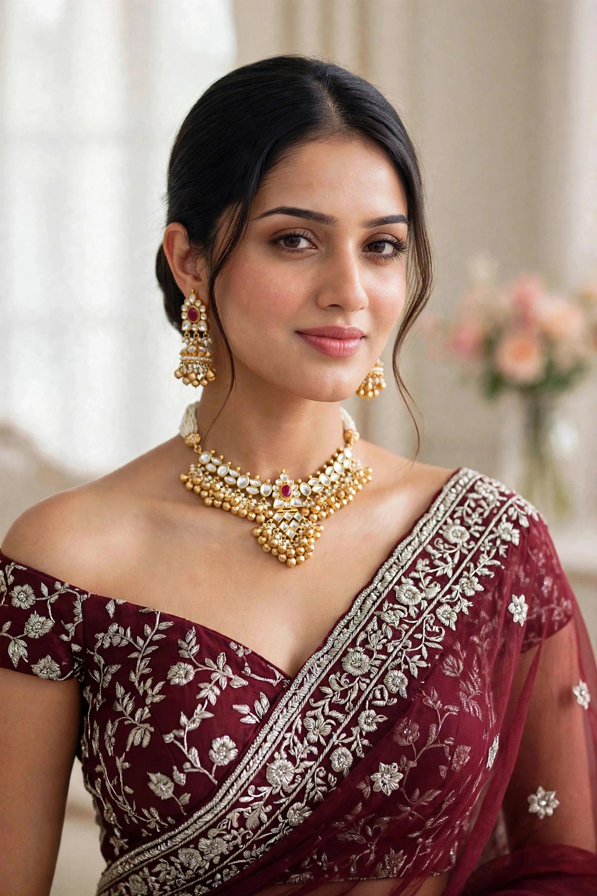 Kundan Choker Necklace Set, Gold Plated Indian Bridal Jewelry