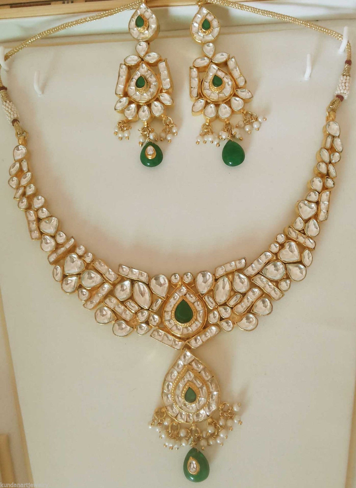Kundan Jewelry Set, Indian Bridal Choker Necklace with Earrings, Gold Plated