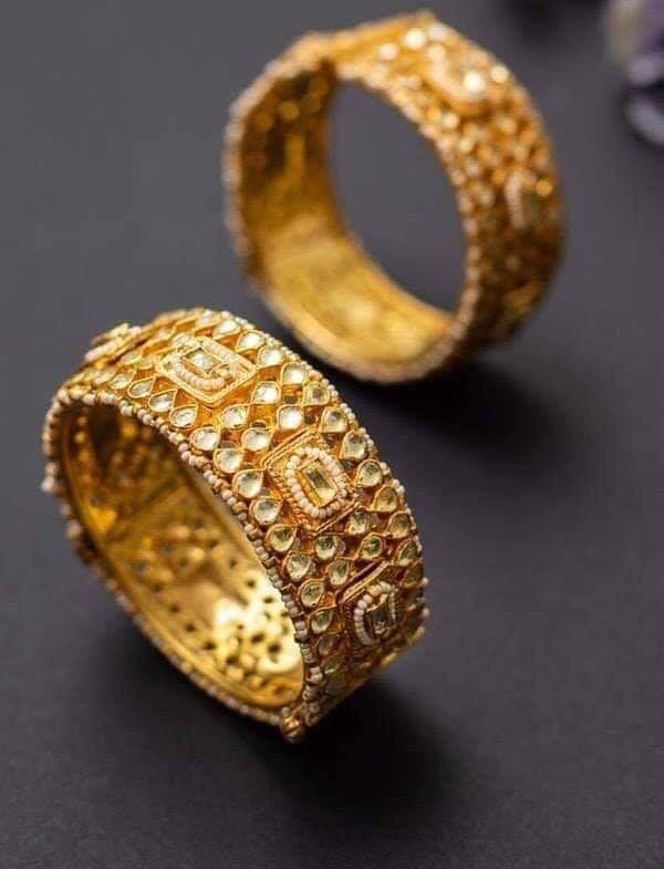Kundan Bangle Set,Handmade Bridal Bracelet pair, Gold Plated Indian Bridal Jewelry