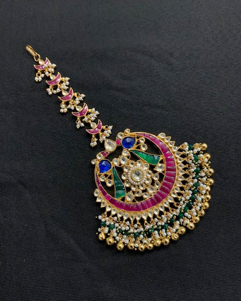 Handmade Kundan Maang tikka: Gold Plated Indian Bridal Tikka,passa,sheeshphool