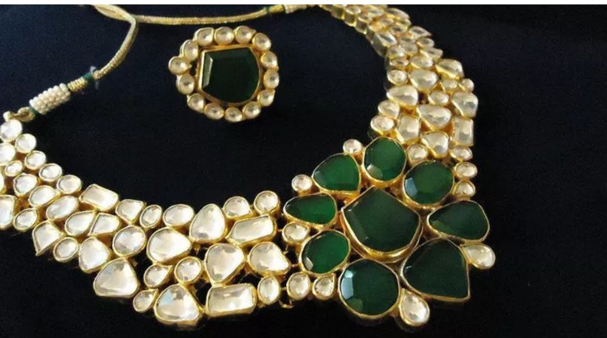 Handmade Kundan Choker Set, 22K Gold Plated, Indian Bridal Jewelry