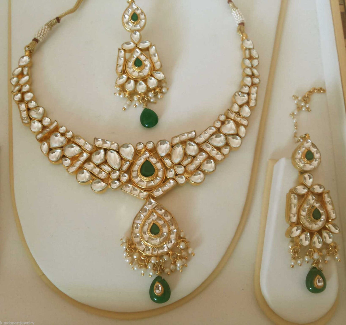 Kundan Jewelry Set, Indian Bridal Choker Necklace with Earrings, Gold Plated