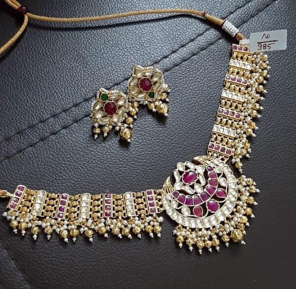 Kundan Bridal Jewelry, Gold Plated Choker Necklace with Earrings