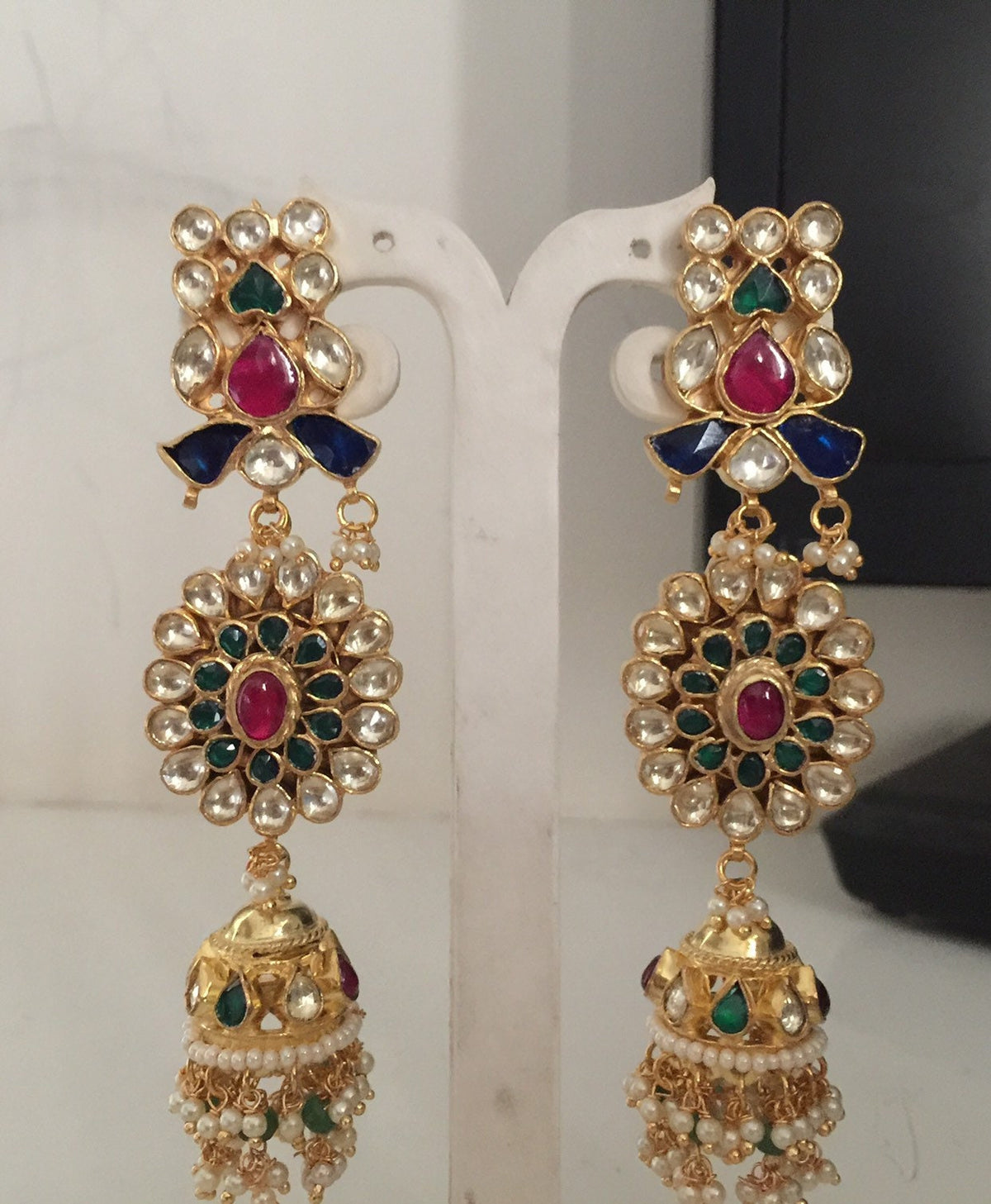 Multicolor Kundan Choker Necklace and Earrings, Gold Plated Statement Choker for Indian Brides