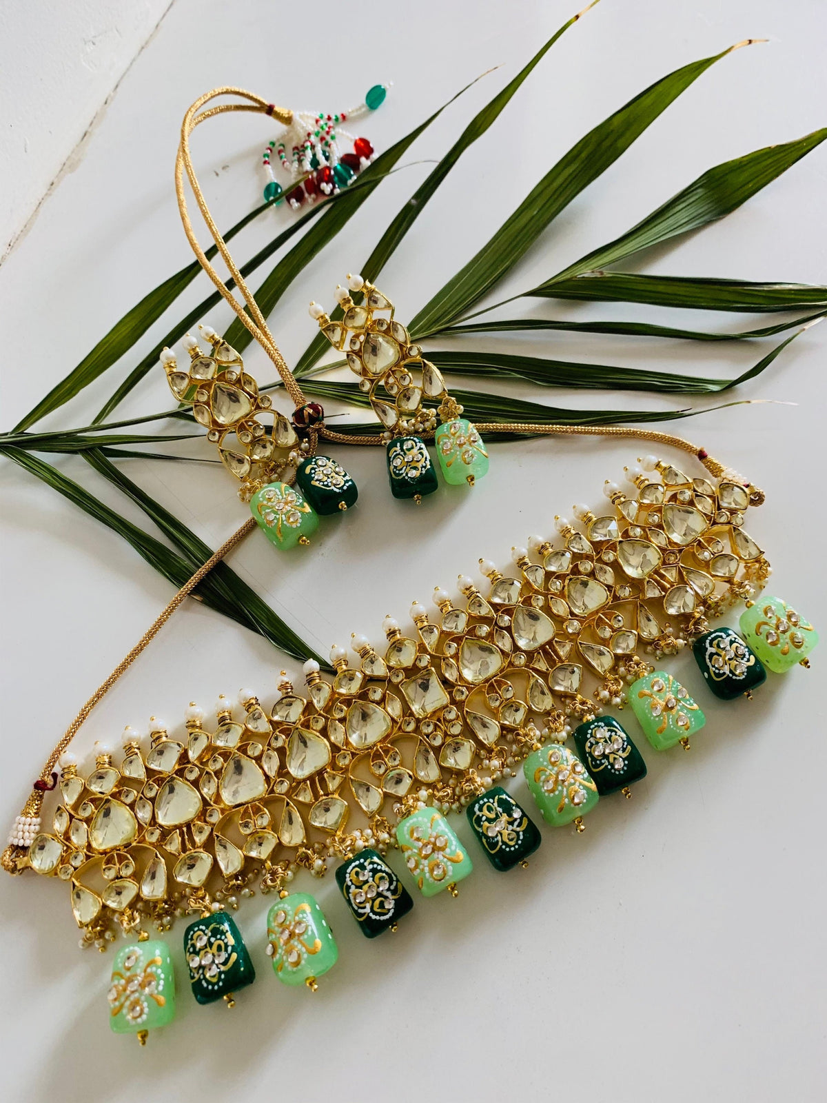 Handmade Kundan Choker Necklace set with earrings | 22k Gold Plated Indian Jewelry