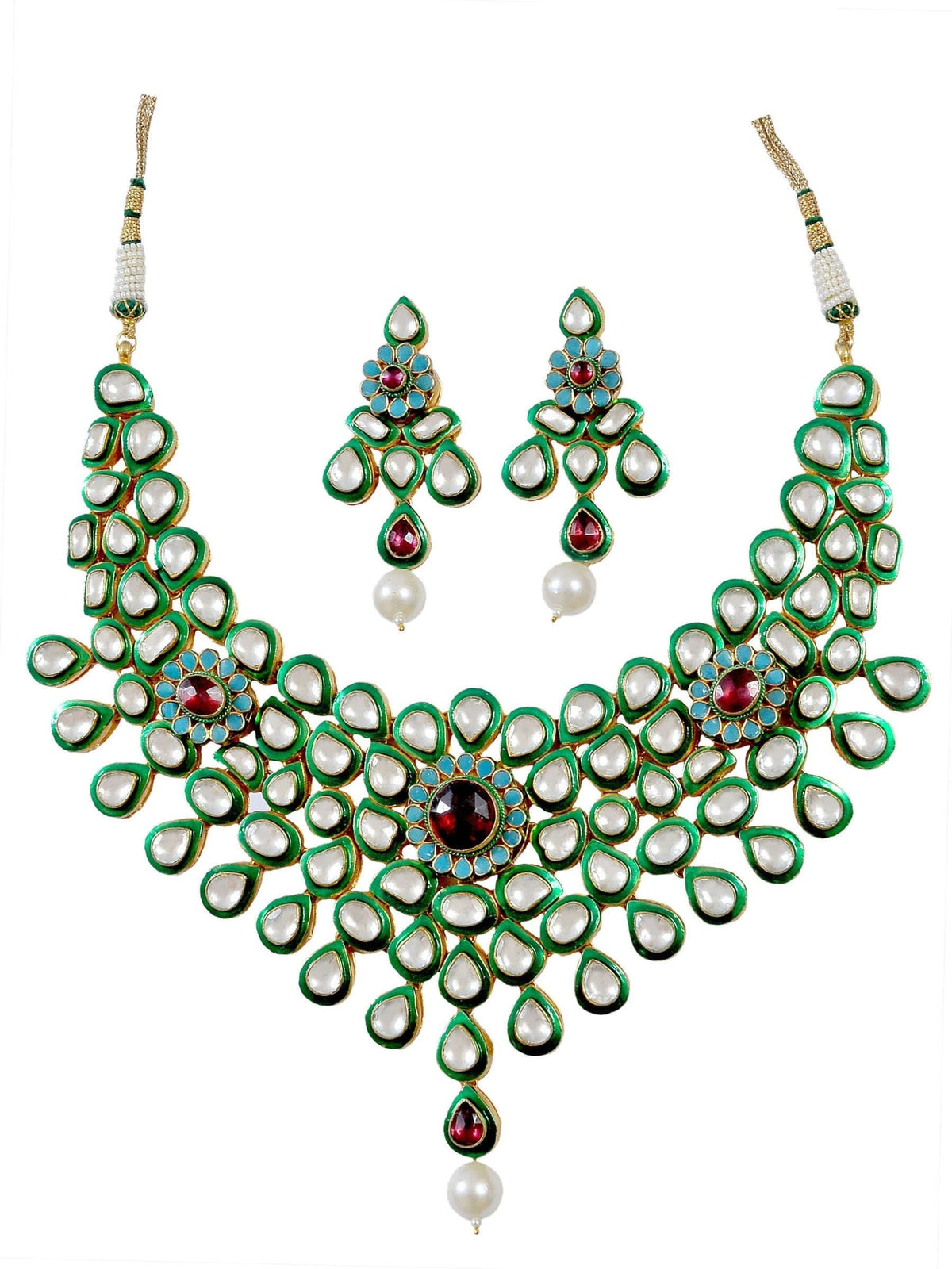 Kundan Choker Necklace with Earring | Indian Heirloom Bridal Jewellery Set | Green Enamel