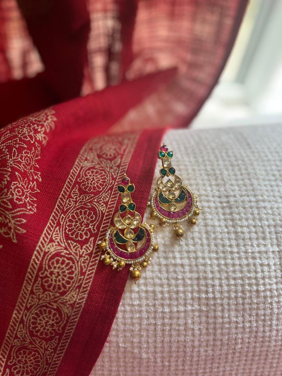 Handmade Kundan Bridal Jewelry Set, Gold Plated Wedding Necklace