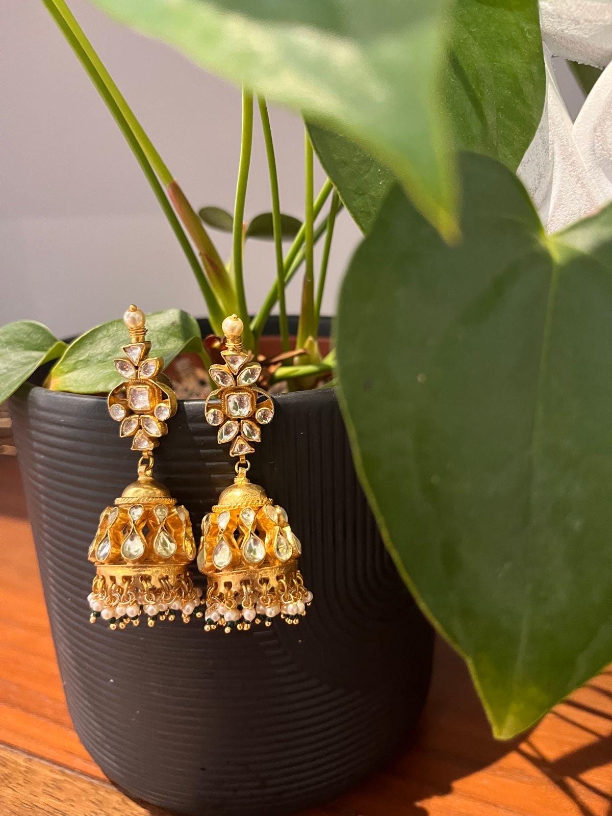 Handmade Kundan Choker Necklace, Jhumki Earrings, Indian Wedding Jewelry
