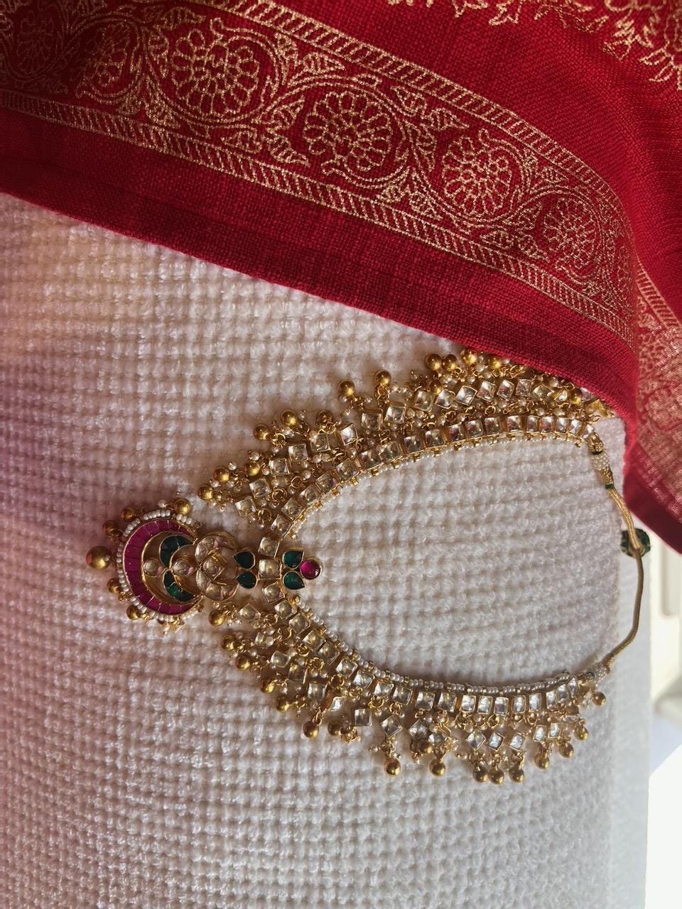 Handmade Kundan Bridal Jewelry Set, Gold Plated Wedding Necklace