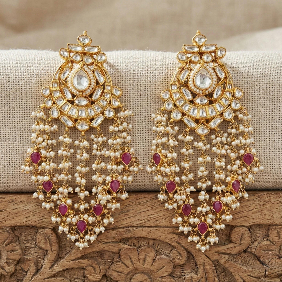 Handmade Kundan Chandbali Earrings, Gold Plated Indian Bridal Jewelry, Kundan Jewellery