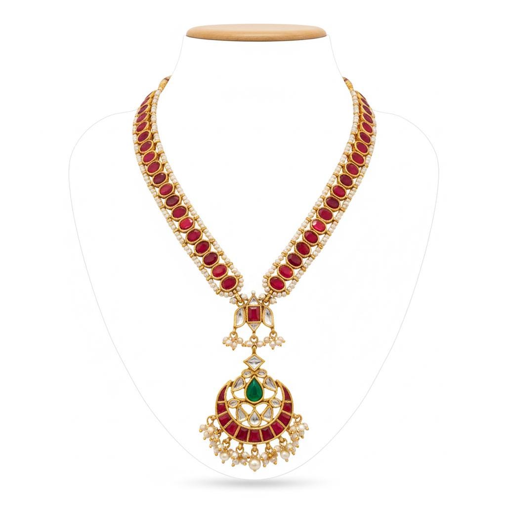 Kundan Bridal Jewelry Set, Gold Plated Necklace & Chandbali Earrings
