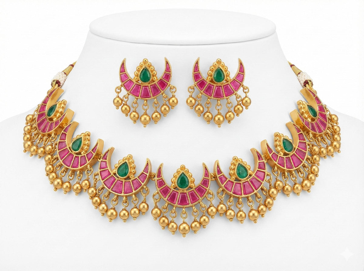 Handmade Kundan Choker, Gold Plated Bridal Jewelry, South Indian Wedding Necklace
