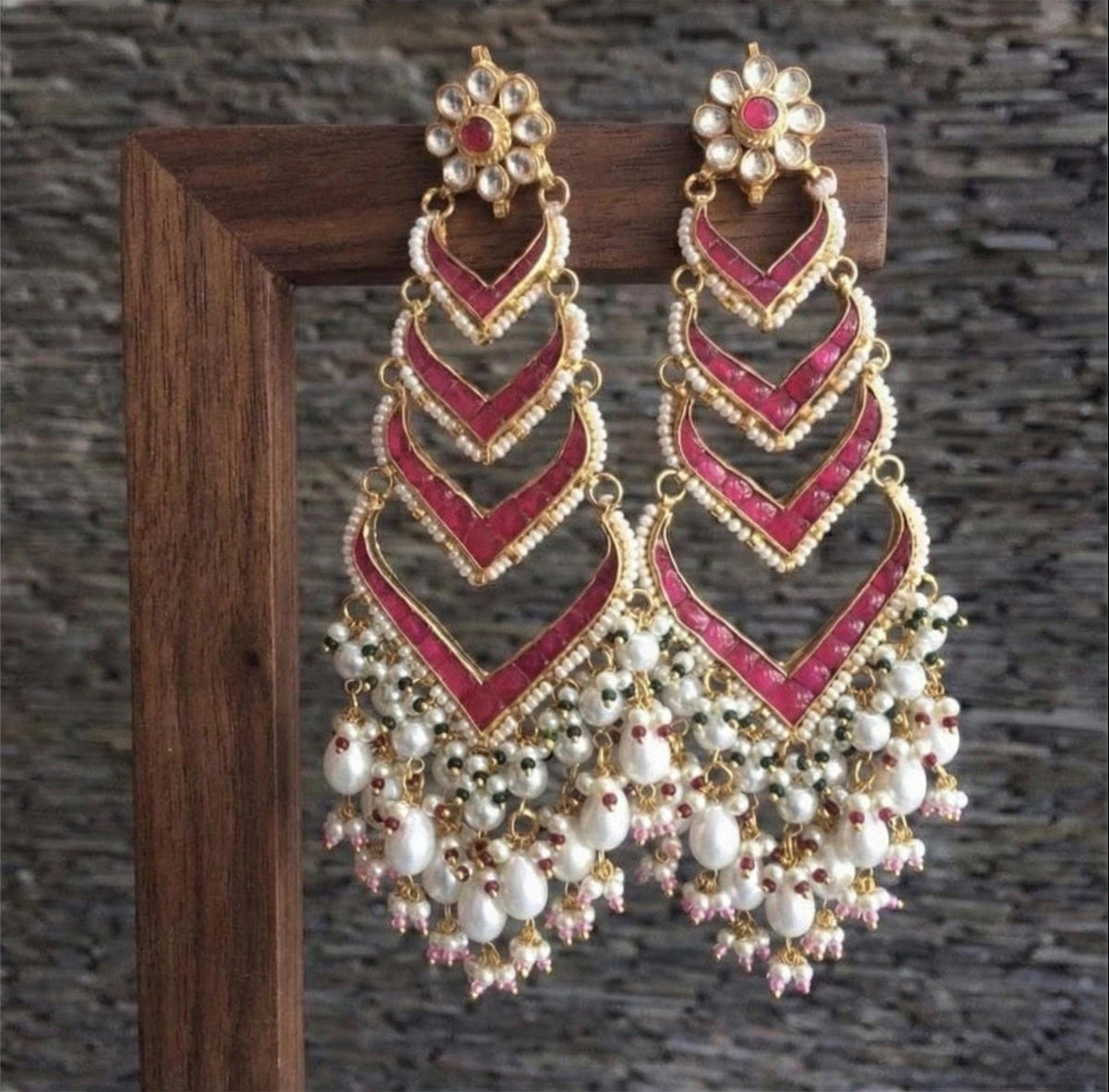 Kundan Earrings, Gold Plated Pink Gem,Chand bali, Indian Ethnic Kundan Jewelry