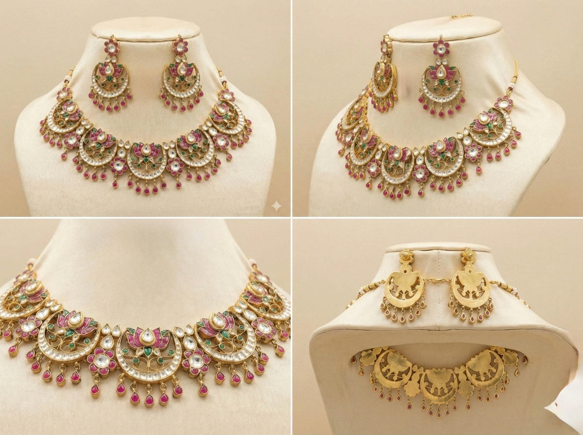 Kundan Choker Necklace with Earring | Gold Plated Chandbali Earrings | South Indian Jewelry